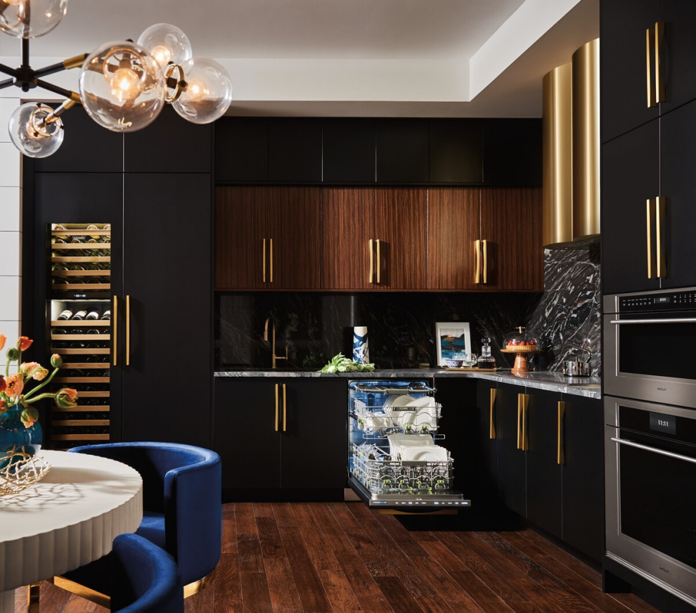 Black Kitchen with Wood and Gold accents - Modern - Kitchen - Boston ...