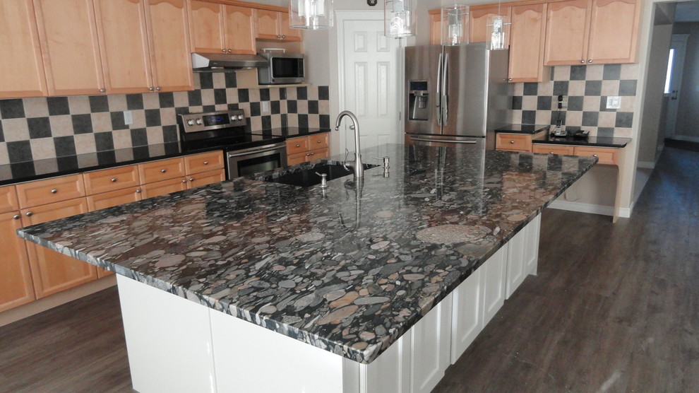 Black Marinace Granite Island with Black Granite Surround Modern Kitchen Calgary by