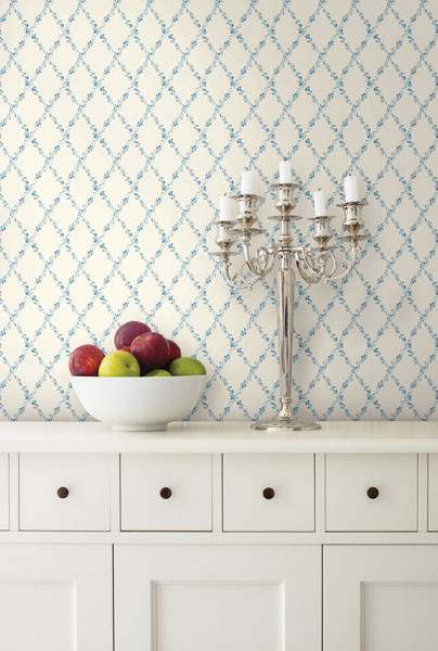 Blue Floral Trellis Wallpaper - Traditional - Kitchen - Boston - by  Brewster Home Fashions | Houzz IE
