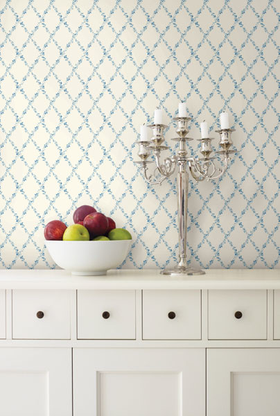 Blue Floral Trellis Wallpaper Traditional Kitchen Boston By Brewster Home Fashions Houzz Ie