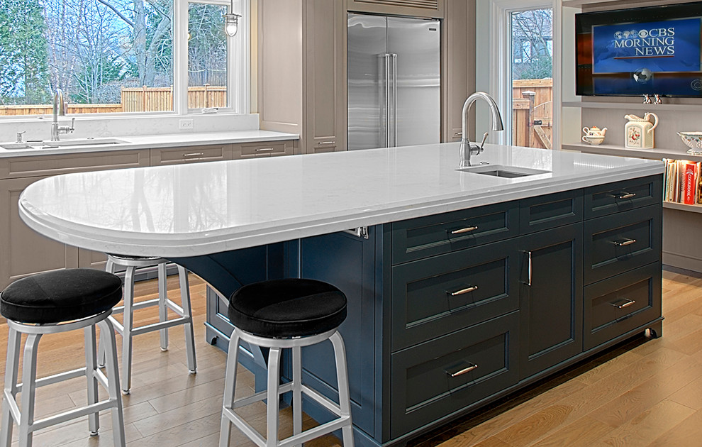 Blue Kitchen Island with curved counter top Contemporary Kitchen