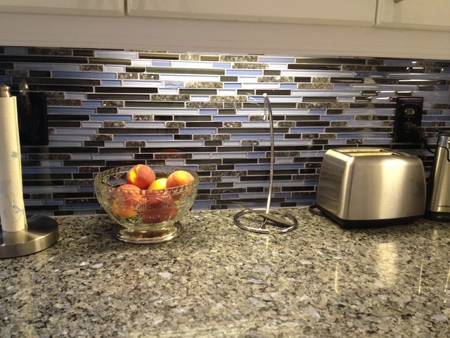 Blue Pearl Granite Counter With Glass, Blue Pearl Mosaic Tile