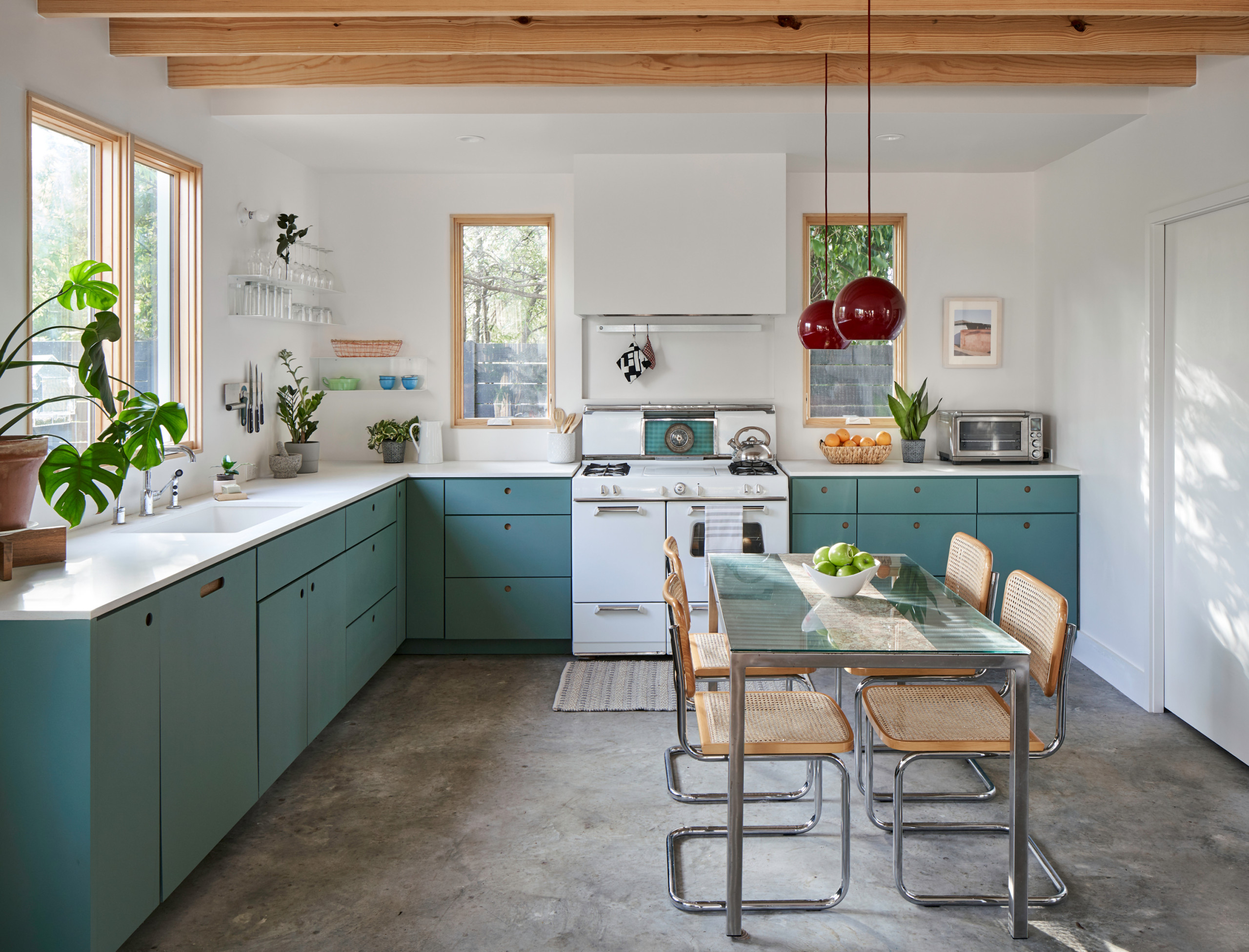 Green Cabinets And White Appliances