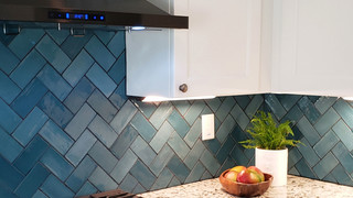 Bold Blue Herringbone Pattern Backsplash - Modern - Kitchen ...
