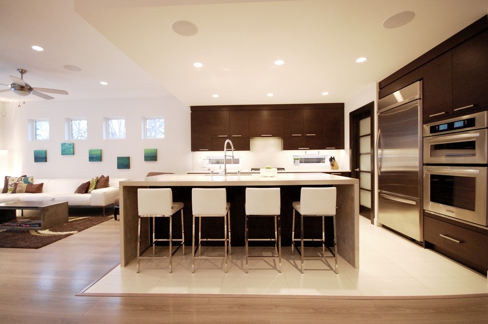 Example of a minimalist kitchen design in Edmonton