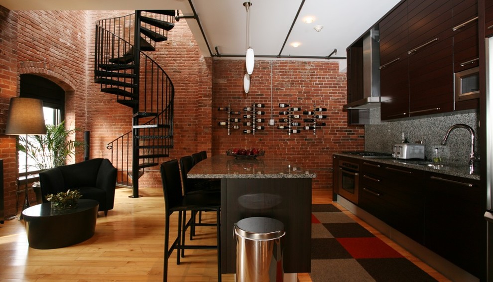 Design ideas for a contemporary single-wall kitchen in Boston.
