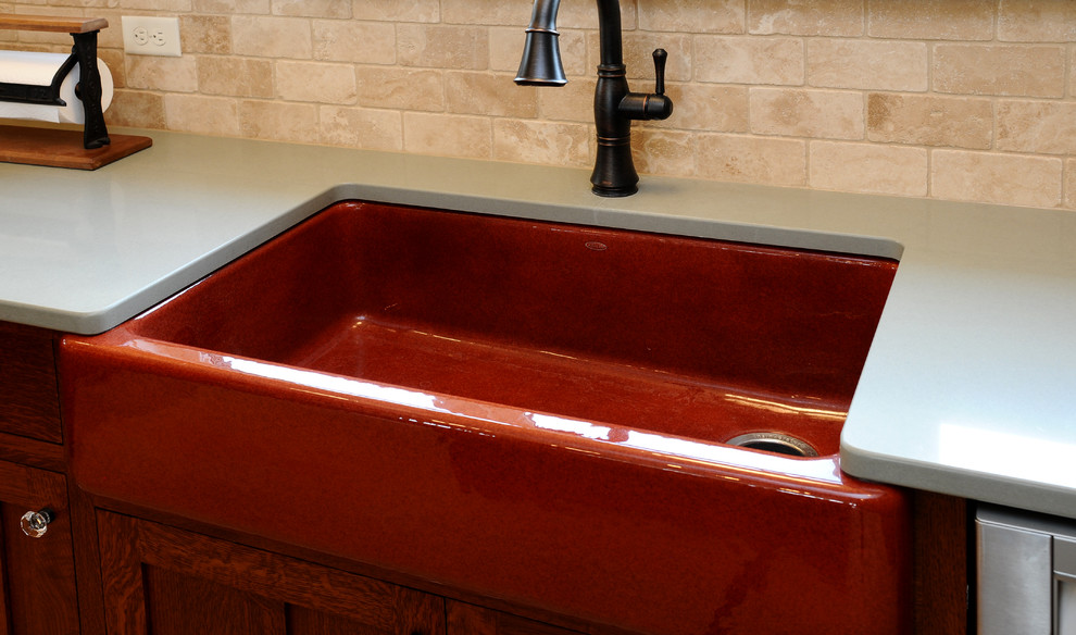Brick Colored Kitchen Sink with Hand Rubbed Oil Finish Farmhouse
