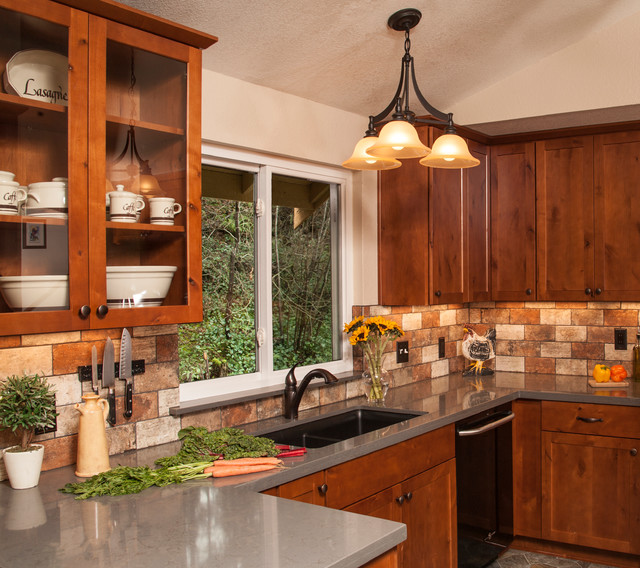 Brick tile backsplash Traditional Kitchen Seattle by Fine