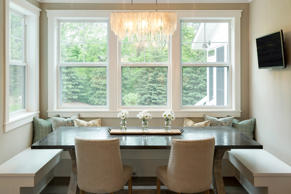 This is an example of a medium sized traditional open plan dining room in Minneapolis with medium hardwood flooring.