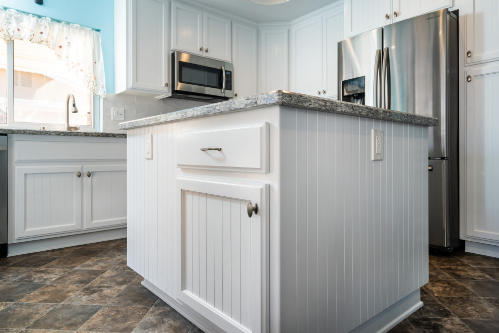Bright White & Blue Craftsman Kitchen Los Angeles by Lenton