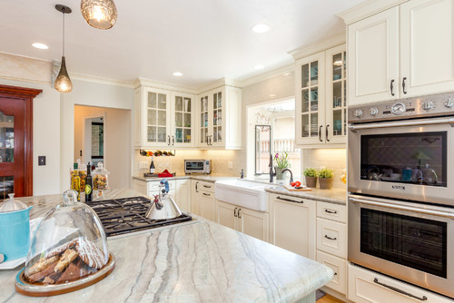 Corteccia slab in this elegant, transitional kitchen