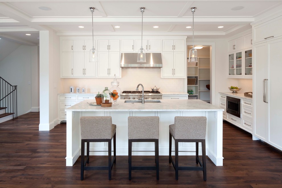 Example of a trendy kitchen design in Minneapolis with marble countertops