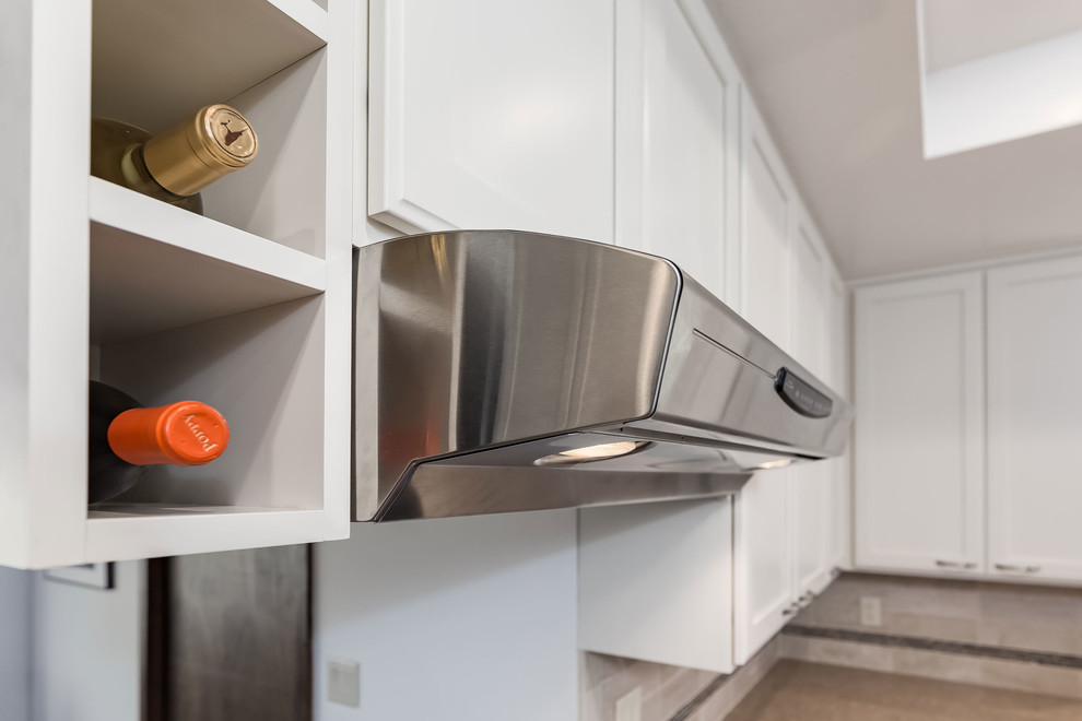 Built In Wine Bottle Storage in White Kitchen Contemporary Kitchen