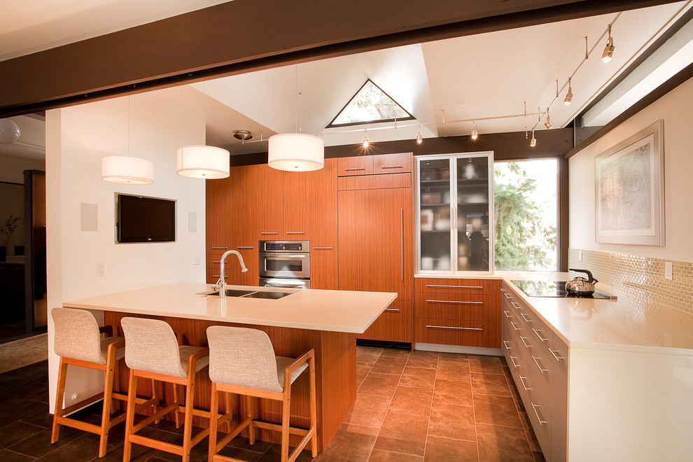 Minimalist kitchen photo in Denver with paneled appliances