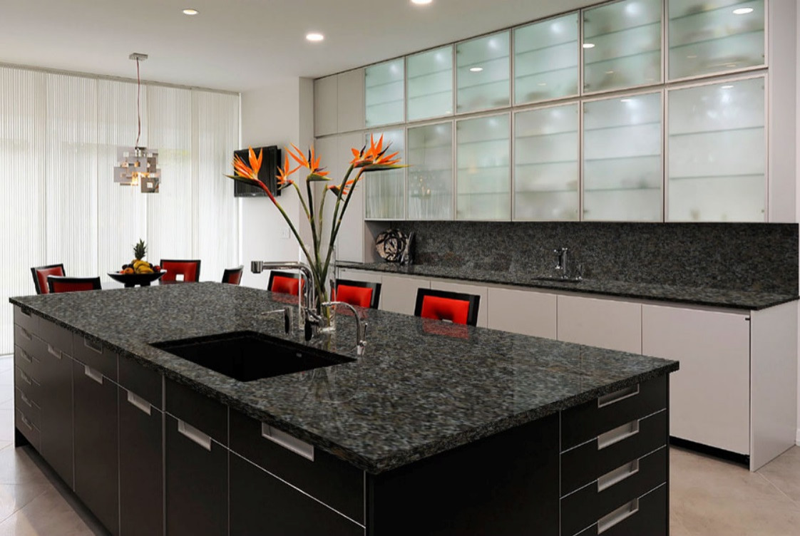 Modern Beige Kitchen With Black Granite Counter Interior 3d