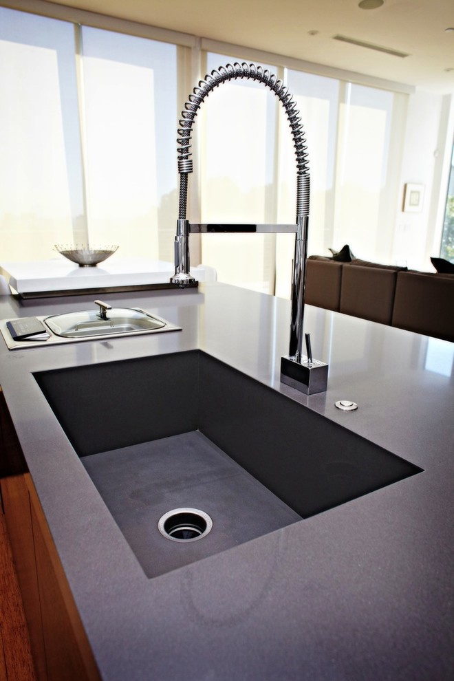 Caesarstone Quartz Concrete Countertop Integrated Sink Contemporary