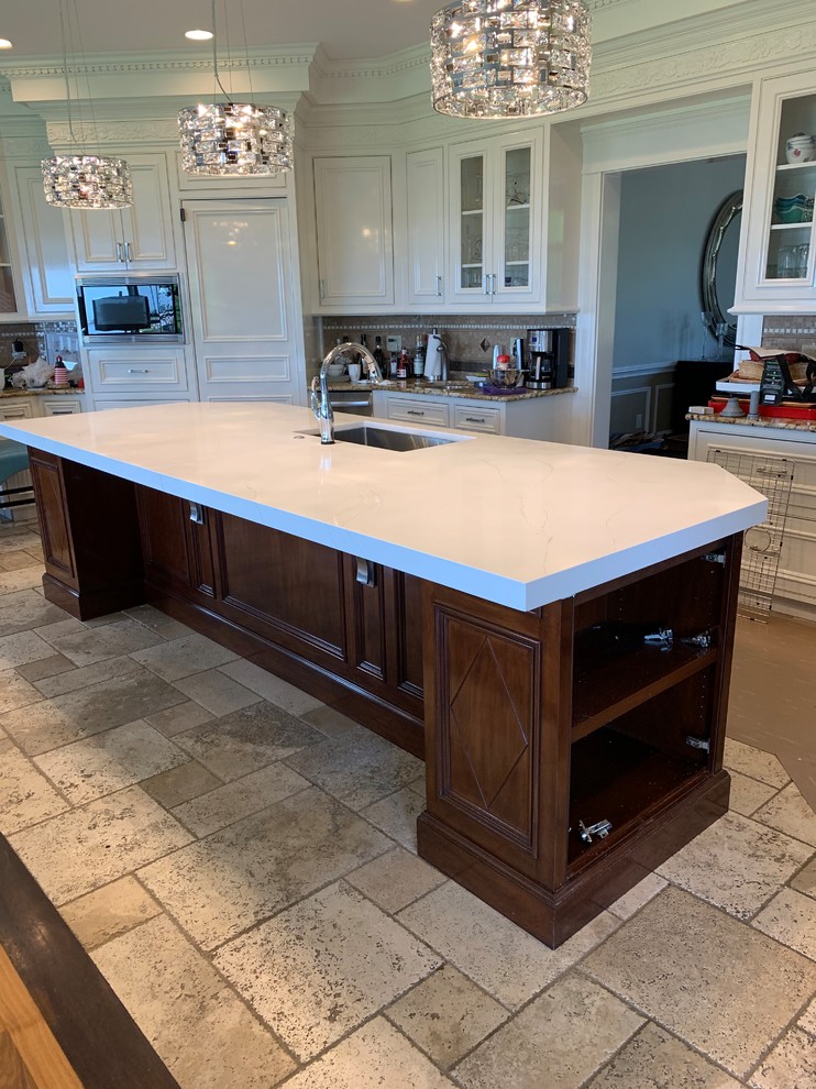 Calacatta Quartz;largest quartz island installed with no seam at more than 11 ft Contemporary