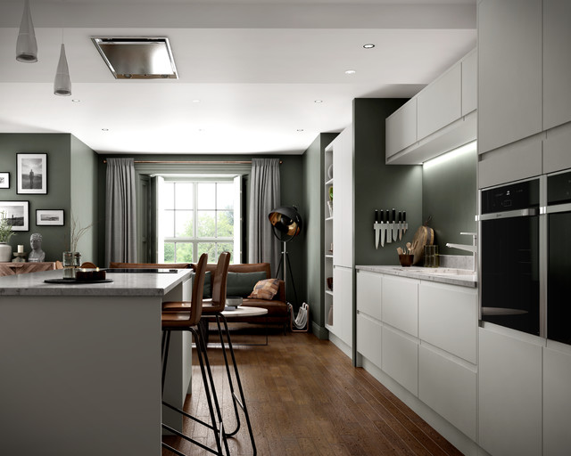 Camden Dove Grey Moss Green Handleless Kitchen Contemporary