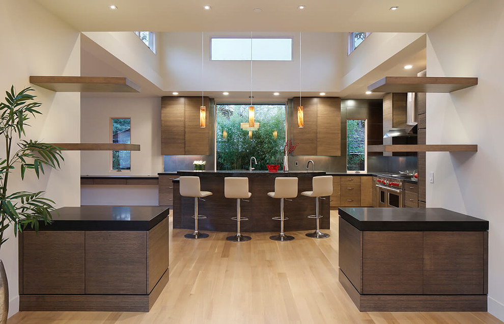 Cantilevered and Lighted Shelves Kitchen San Francisco by James