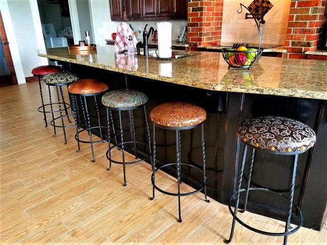 Cast Iron And Leather Bar Stools, Rustic Iron Leather Bar Stools