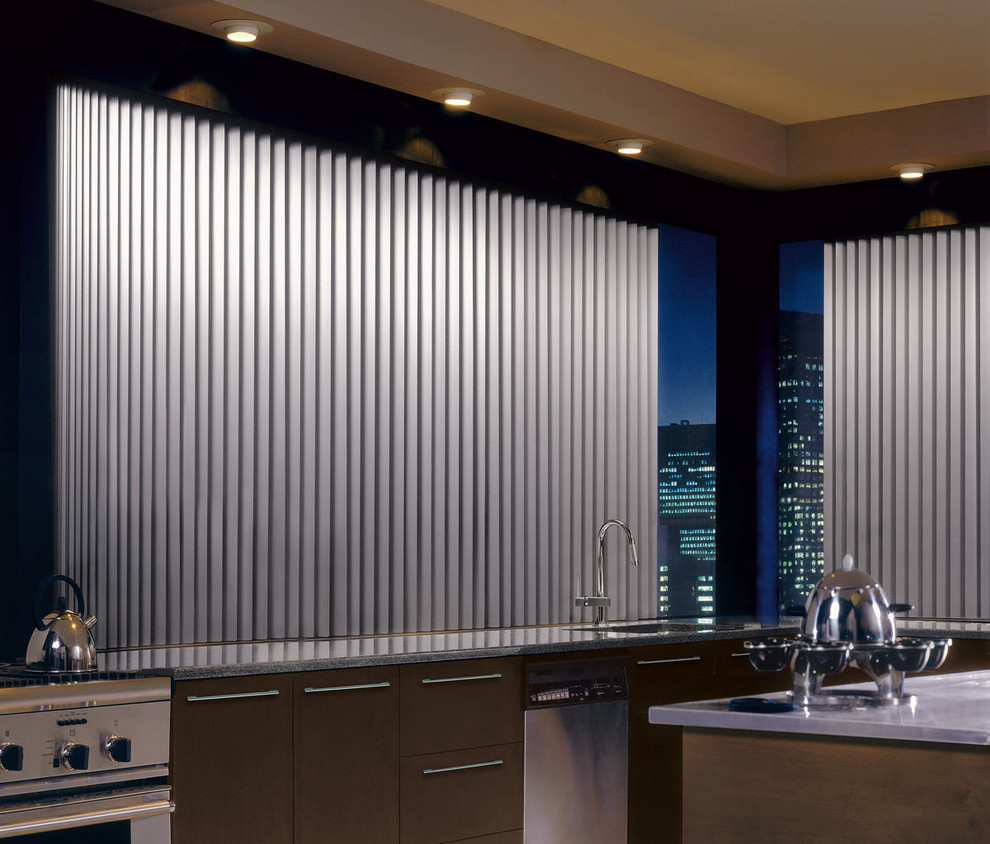 Casual Grey Kitchen Custom Window Vertical Blinds by Hunter Douglas Contemporary Kitchen