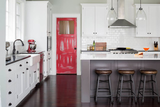 Retro Smeg Kitchen with Red Appliances and Blue Cabinets - Eclectic -  Kitchen - Miami - by La Cuisine Appliances