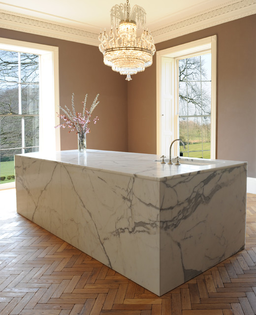 Chandelier over Kitchen Island Contemporary Kitchen London by