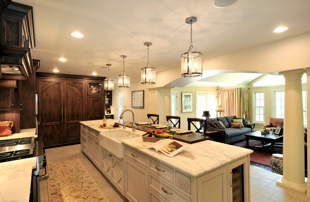 Chappaqua renovation, kitchen reconfigured for mud room, desk, family