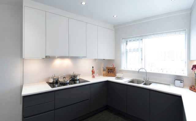 Charcoal grey and white Monochrome enclosed kitchen - Modern - Kitchen ...