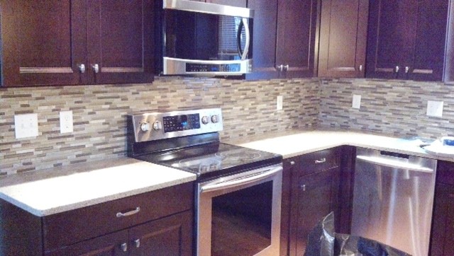 Cherry Cabinets Mosaic Backsplash American Traditional Kitchen Boston By Lowe S Of Amherst Nh Houzz
