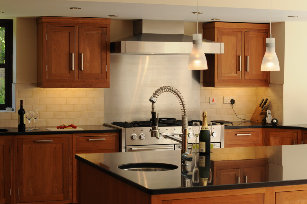 Large transitional eat-in kitchen photo in Essex