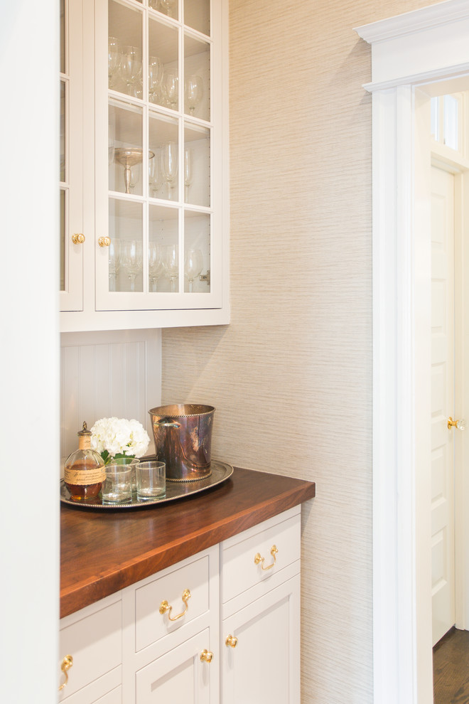 Small elegant kitchen pantry photo in DC Metro with white cabinets