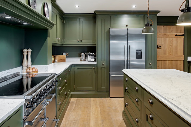 Chic Dark Olive Green Kitchen - Farmhouse - Kitchen - Other - by Shaker &  May