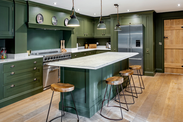 Chic Dark Olive Green Kitchen - Farmhouse - Kitchen - Other - by Shaker &  May