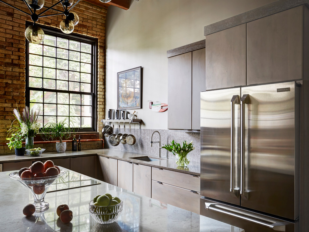 Chicago Industrial loft Kitchen. Designed by Fred Alsen of fma Interior
