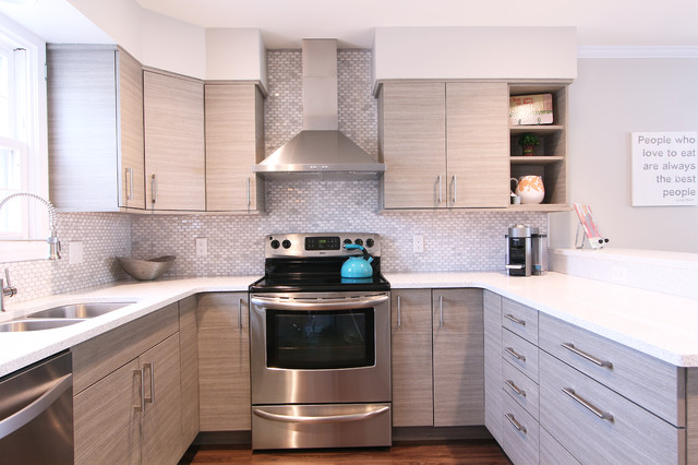 Chimney Hood with Full Height Backsplash and Free Standing Range -  Transitional - Kitchen - Other - by Denise Quade Design | Houzz