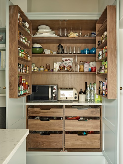 Traditional Kitchen Pantry Design: Natural Wood Kitchen Storage Cabinet Inspirations