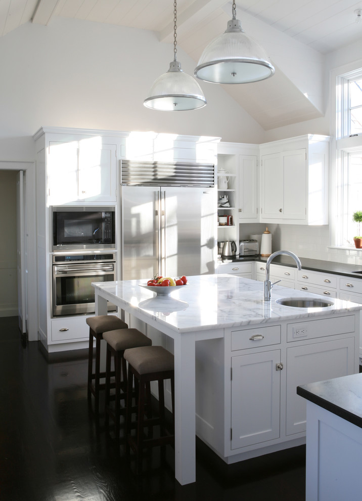 Photo of a traditional kitchen in Boston with stainless steel appliances.