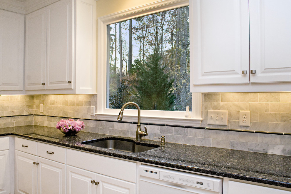 Traditional Kitchen Raleigh, Blue Pearl Granite Countertops With White Cabinets