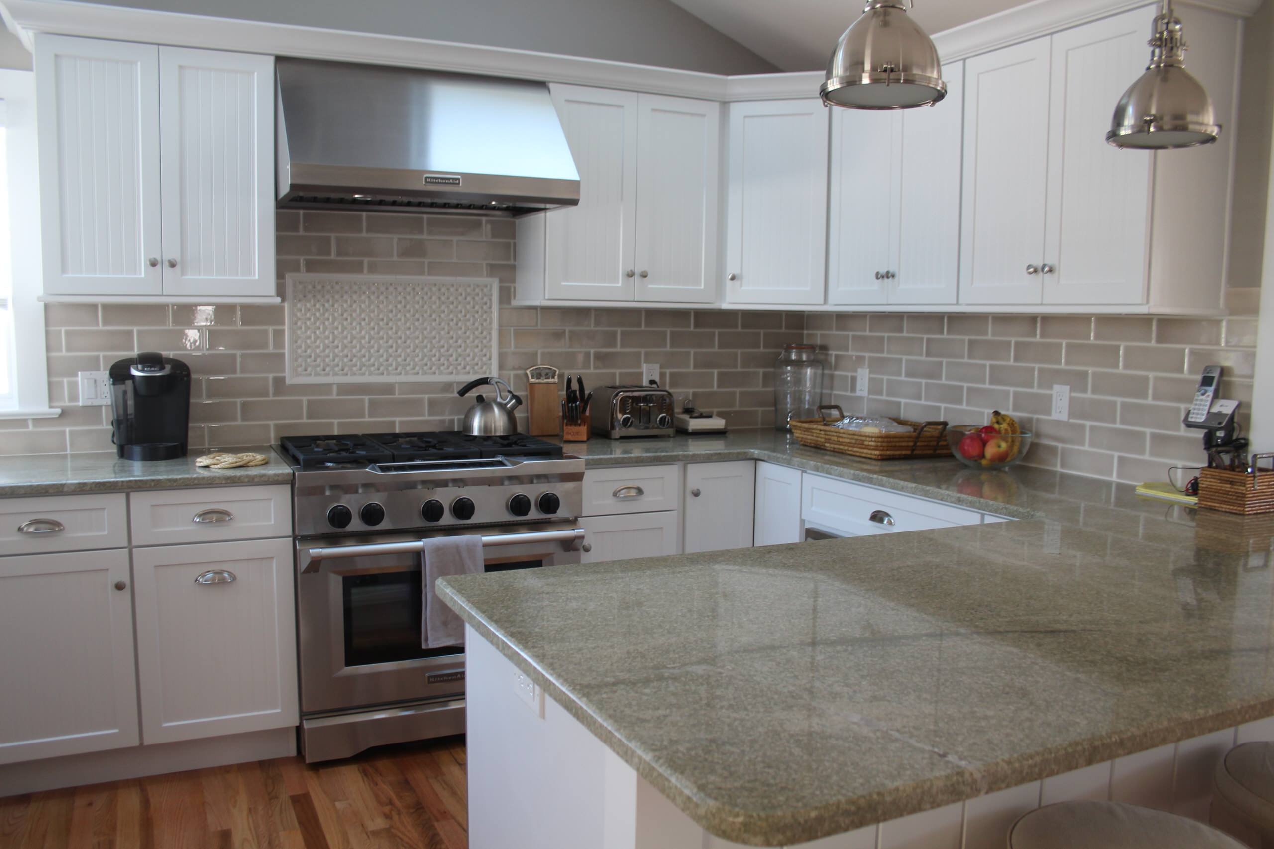 Coast Green Granite Kitchen Countertop, Green Granite Countertops With Gray Cabinets