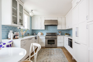 Westlake Contemporary White Kitchen With Aqua Backsplash - UB