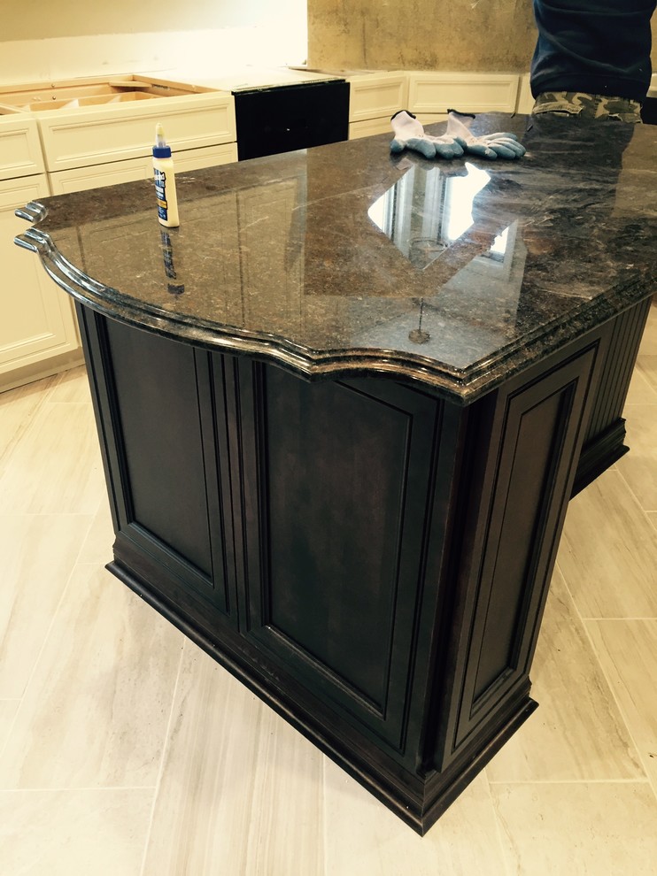 Coffee Brown Granite Kitchen Island Rustic Kitchen New York by