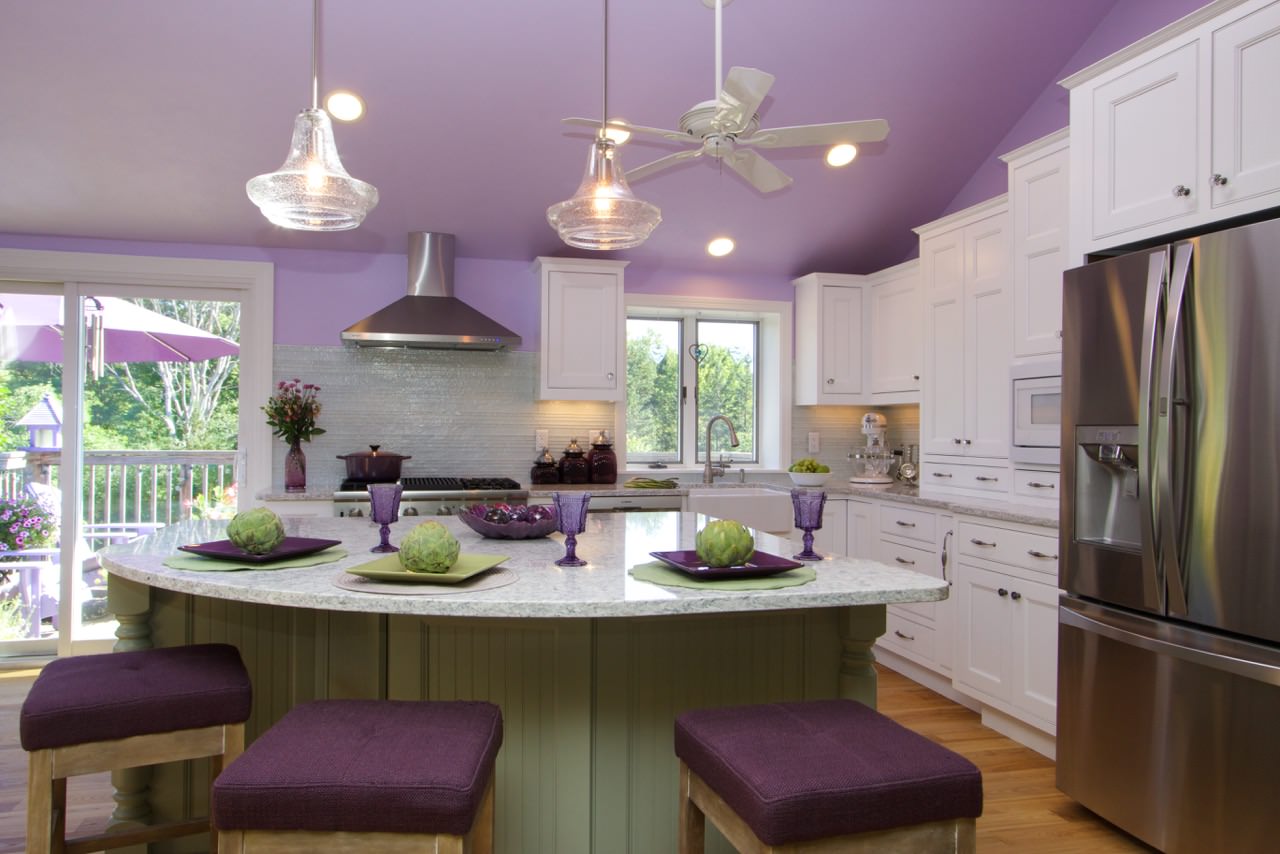 75 Purple Kitchen with Glass Tile Backsplash Ideas You'll Love