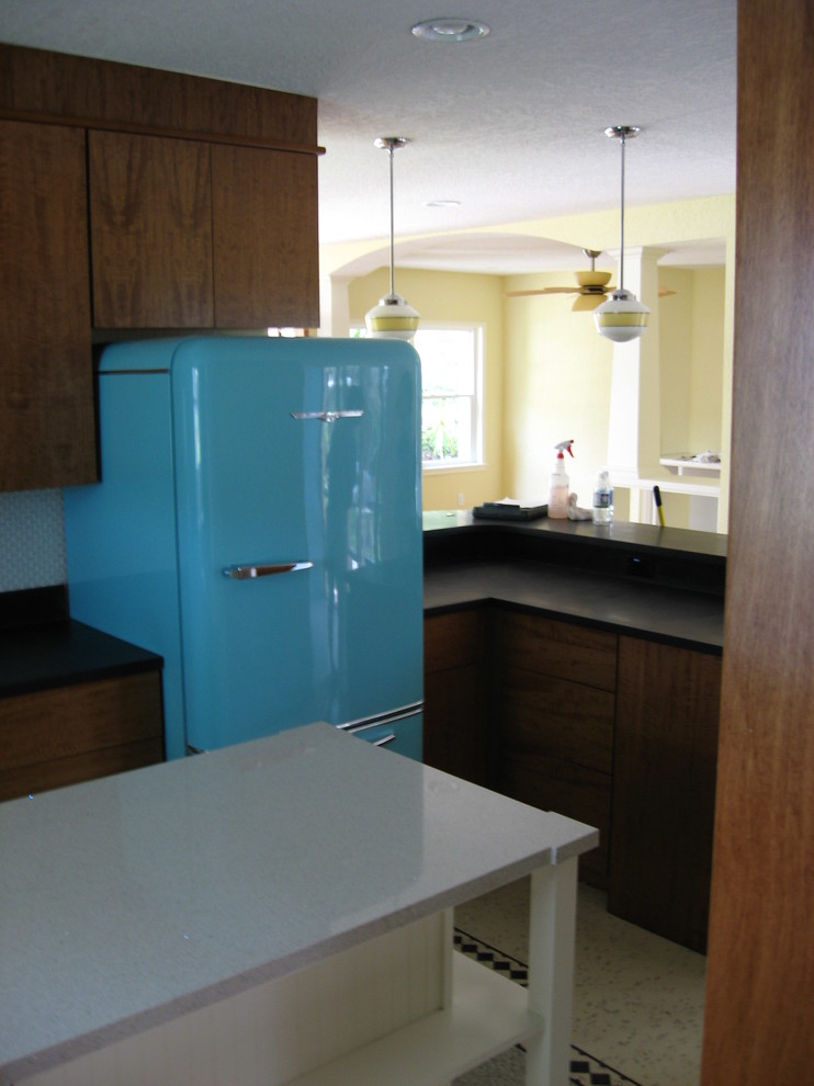 Example of a mid-century modern kitchen design in Tampa