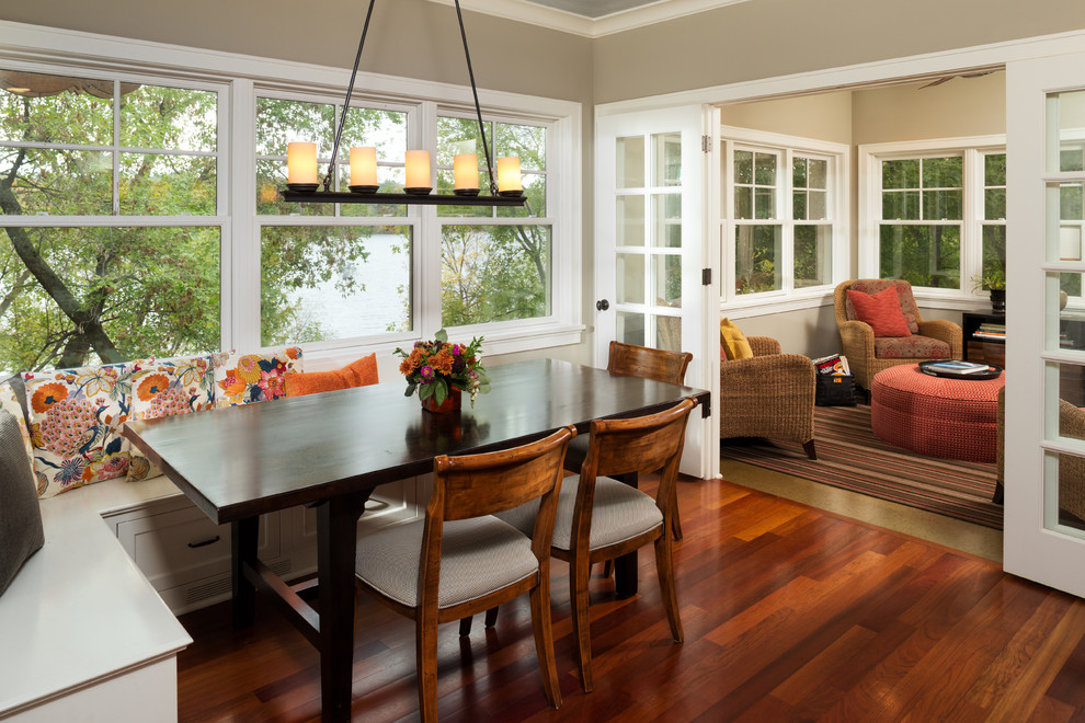 Design ideas for a large traditional dining room in Minneapolis with medium hardwood flooring.