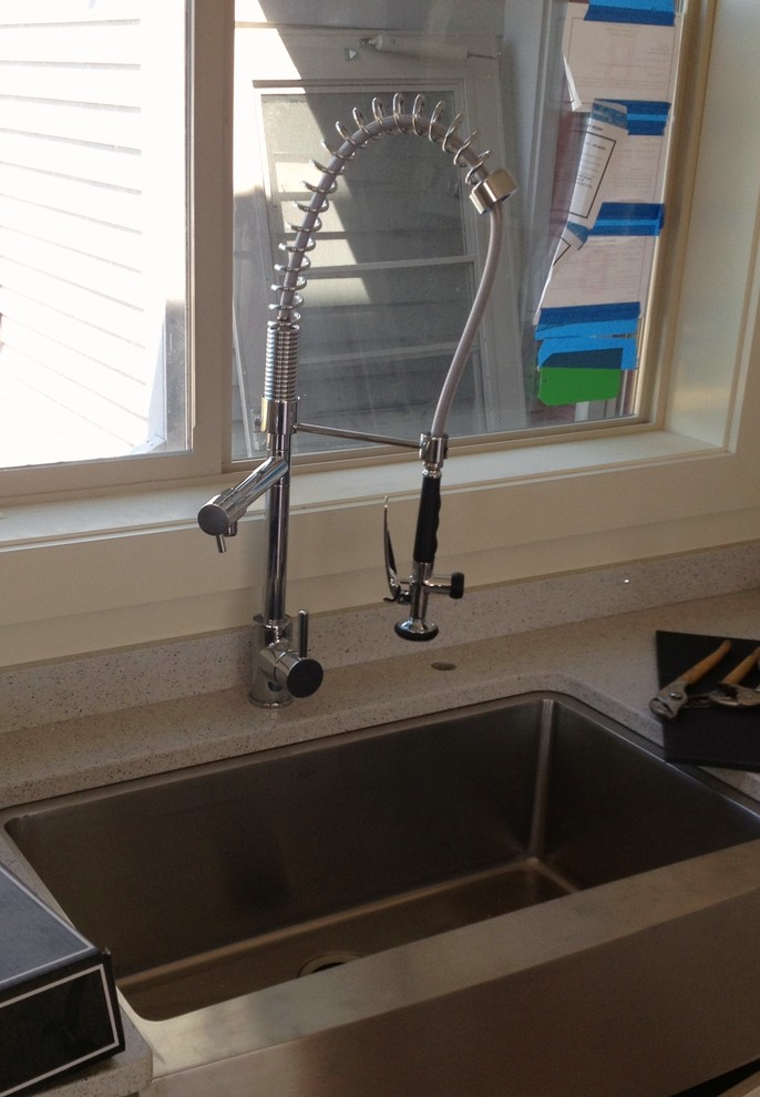 Commercial grade faucet Beach Style Kitchen Portland Maine by O