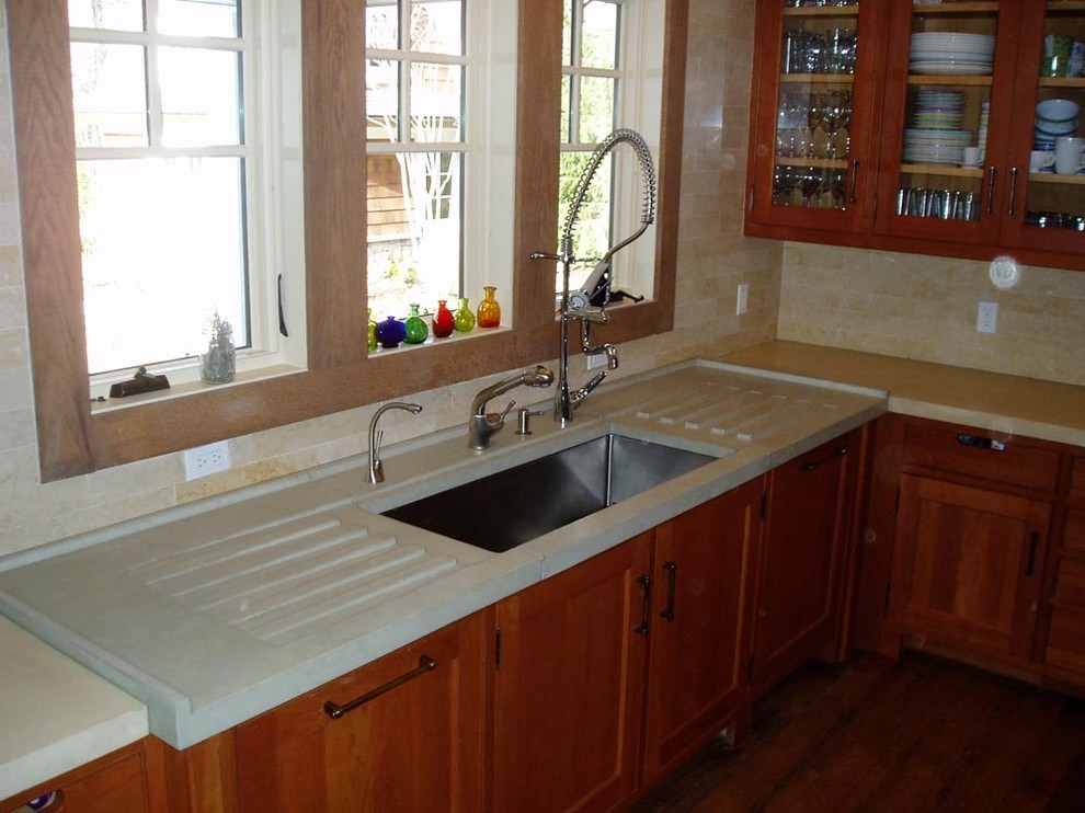 Concrete Countertop with Double Drainboards and Large Undermount Sink