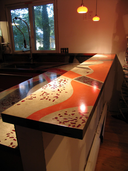 Moderne Küche mit Betonarbeitsplatte in Charlotte