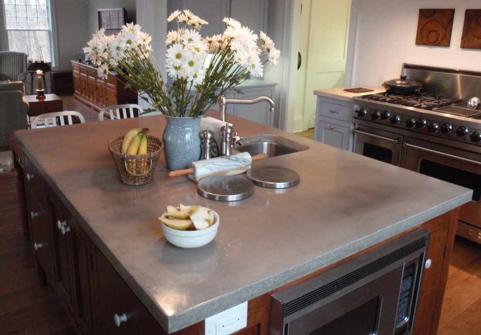 Concrete Kitchen Island with Undermount Sink - Contemporary - Kitchen