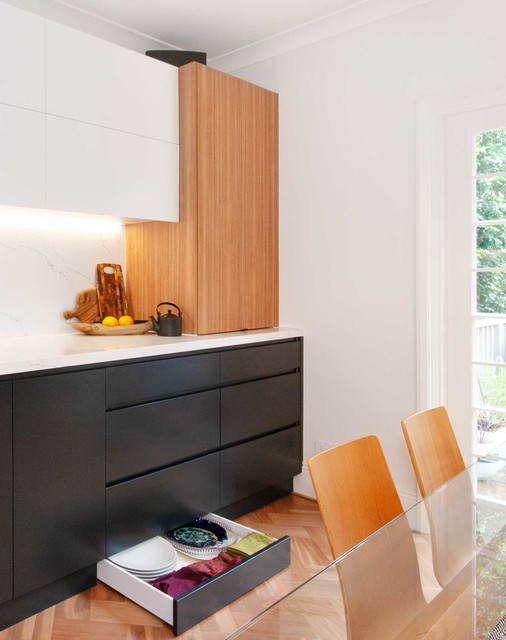 Contemporary Black, White & Timber Contemporary Kitchen Sydney